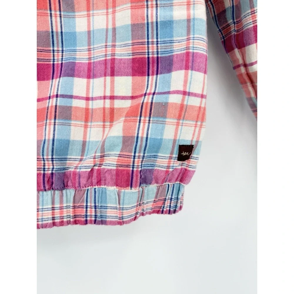 Tea Kids Pink Plaid Reversible Sz S 5/6 Zip Up Jacket Colorful Preppy Coastal